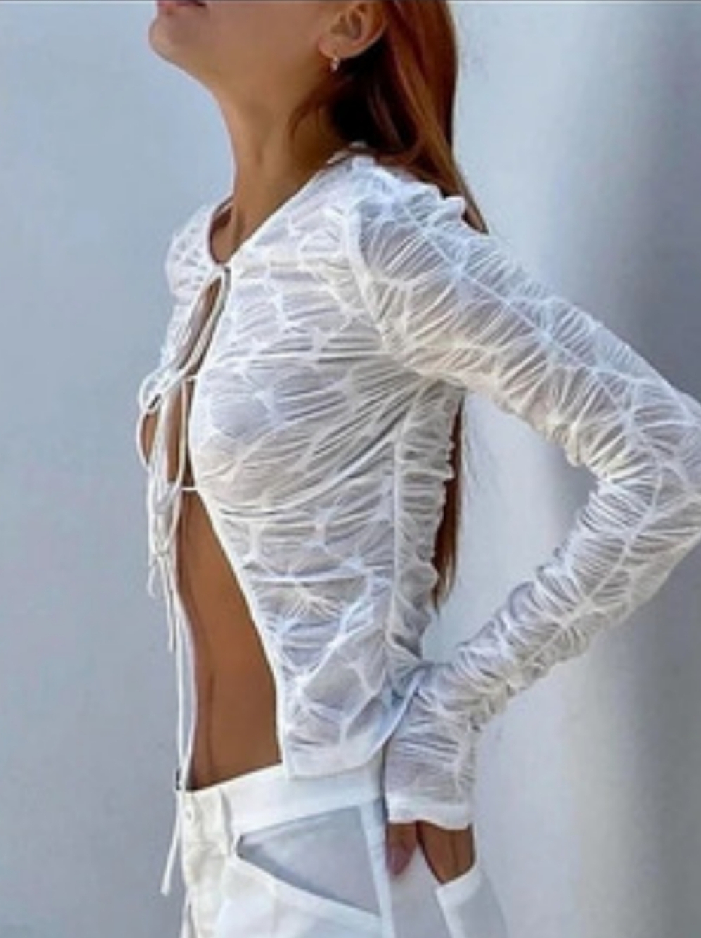 LIONESS Kalifornia Tie Top White Long Sleeve Size Small